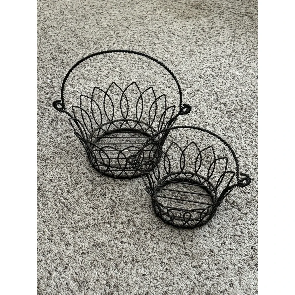 Black Metal Baskets With Handles Set Of 2